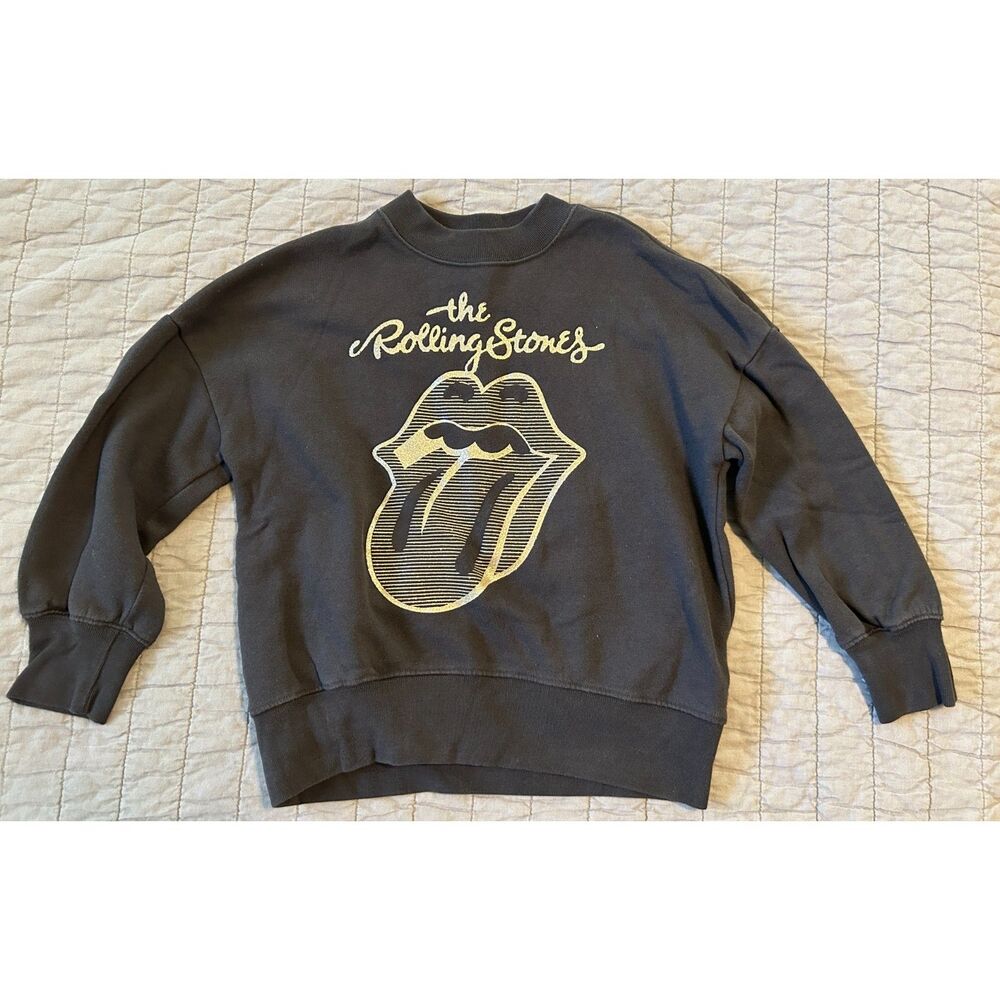 Abercrombie Kids black gold The Rolling Stones crewneck sweatshirt Size 7/8